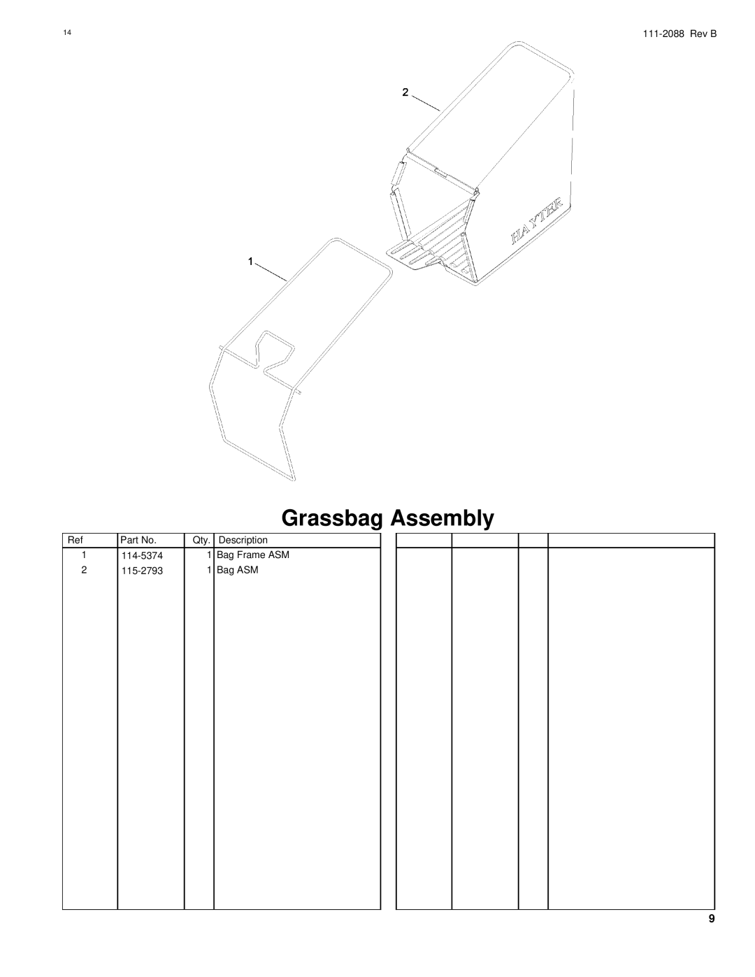 Hayter Mowers R48 manual Grassbag Assembly 