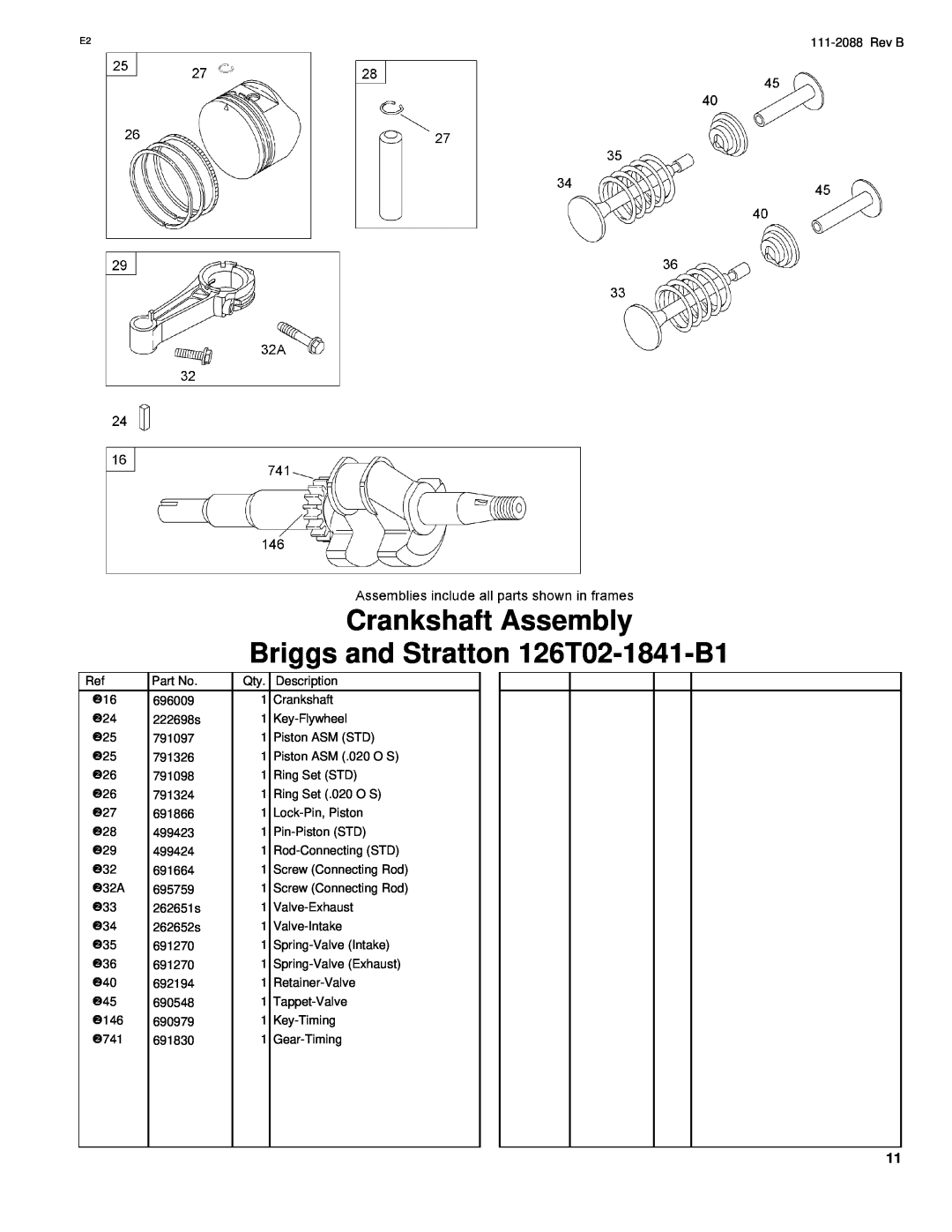 Hayter Mowers R48 manual Crankshaft Assembly, Briggs and Stratton 126T02-1841-B1 