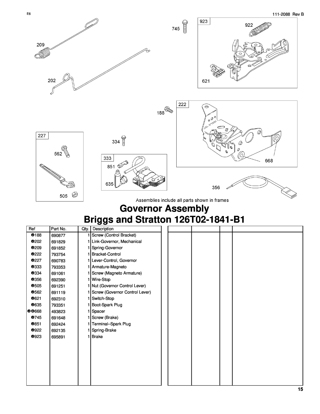 Hayter Mowers R48 manual Governor Assembly, Briggs and Stratton 126T02-1841-B1 