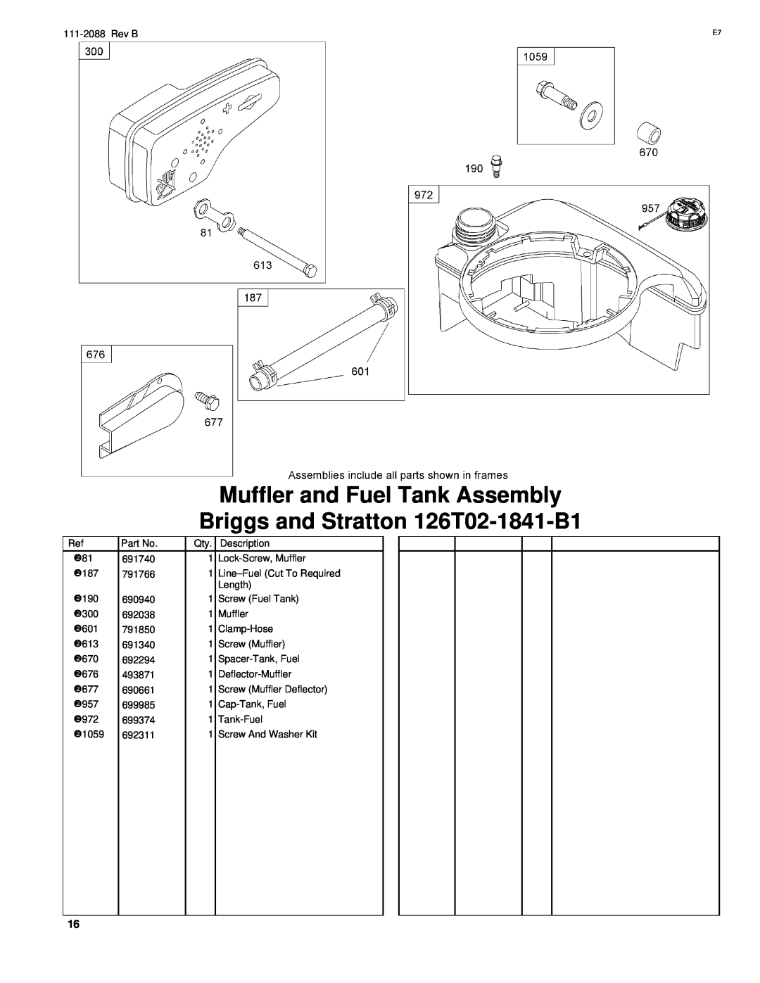 Hayter Mowers R48 manual Muffler and Fuel Tank Assembly, Briggs and Stratton 126T02-1841-B1 