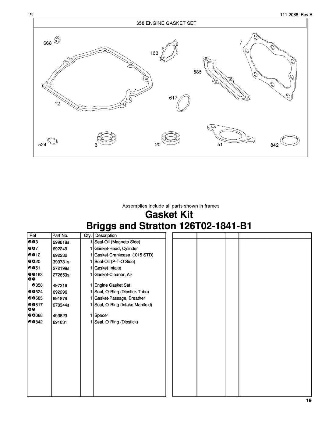 Hayter Mowers R48 manual Gasket Kit Briggs and Stratton 126T02-1841-B1 