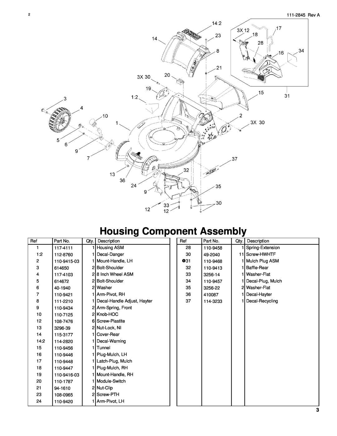 Hayter Mowers R53A manual Housing Component Assembly 