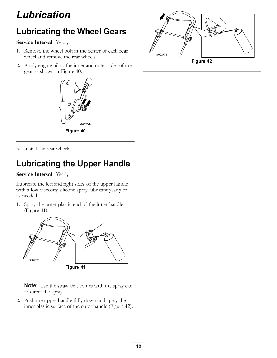 Hayter Mowers R53S manual Lubrication, Lubricating the Wheel Gears, Lubricating the Upper Handle 