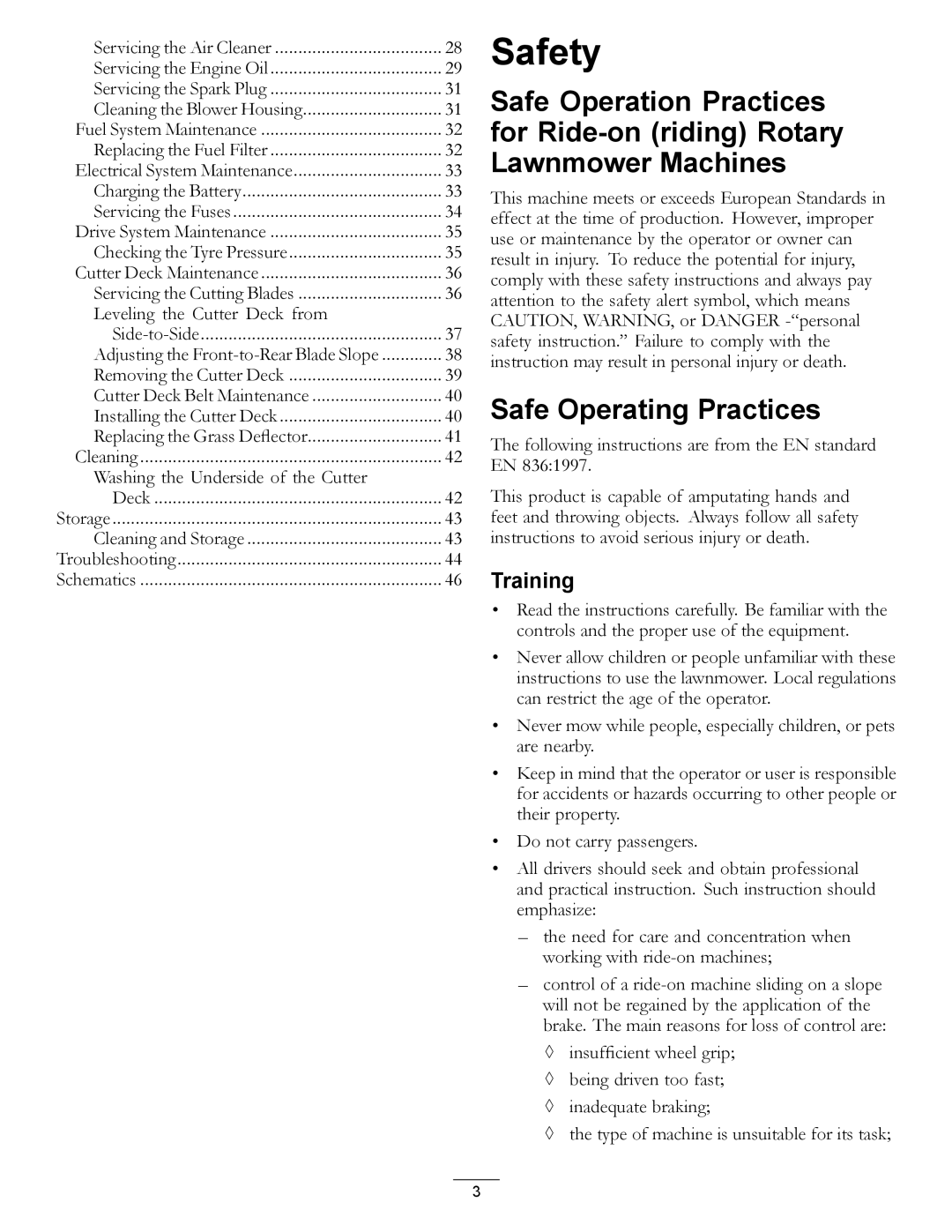 Hayter Mowers RZT420H manual Safety, Safe Operating Practices, Training 