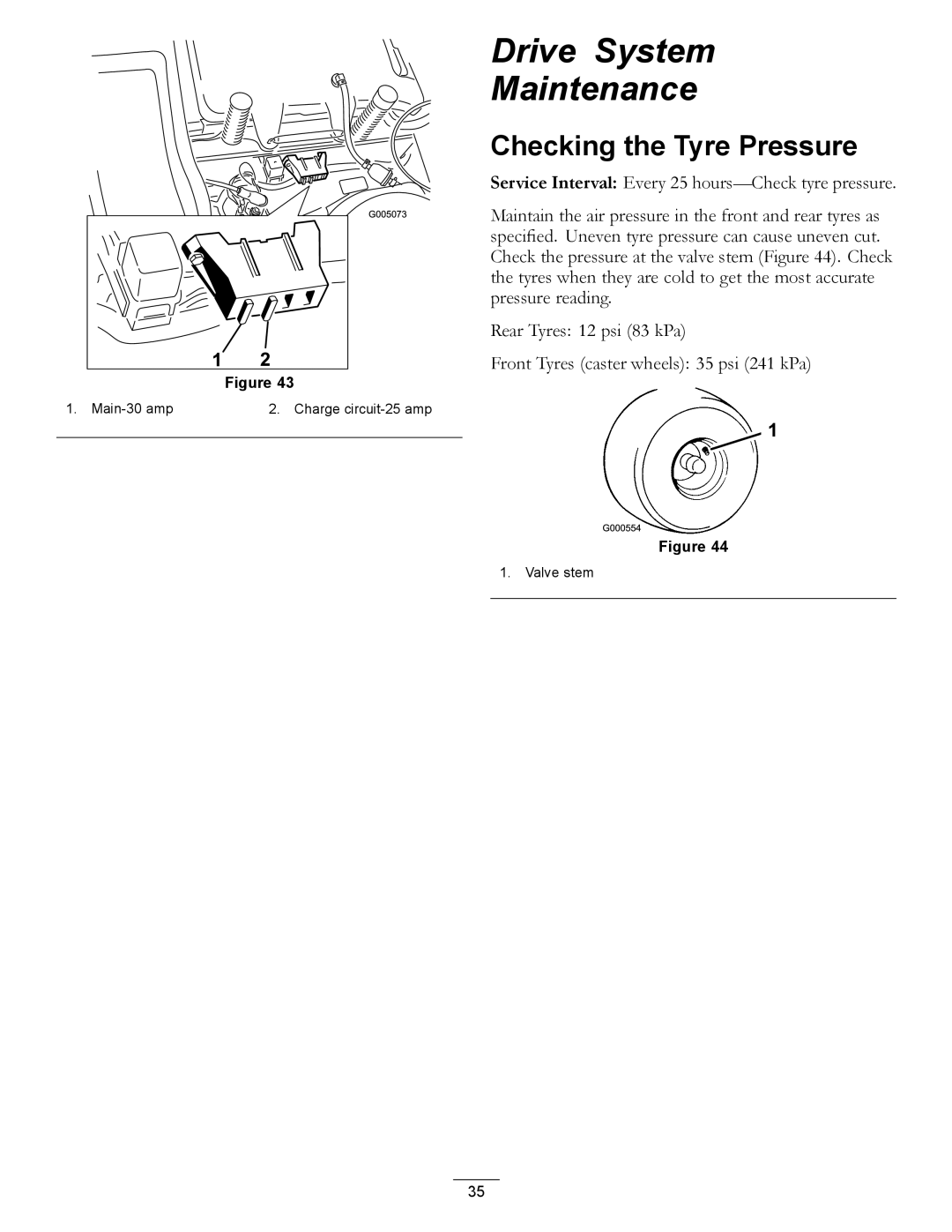 Hayter Mowers RZT420H manual Drive System Maintenance, Checking the Tyre Pressure 