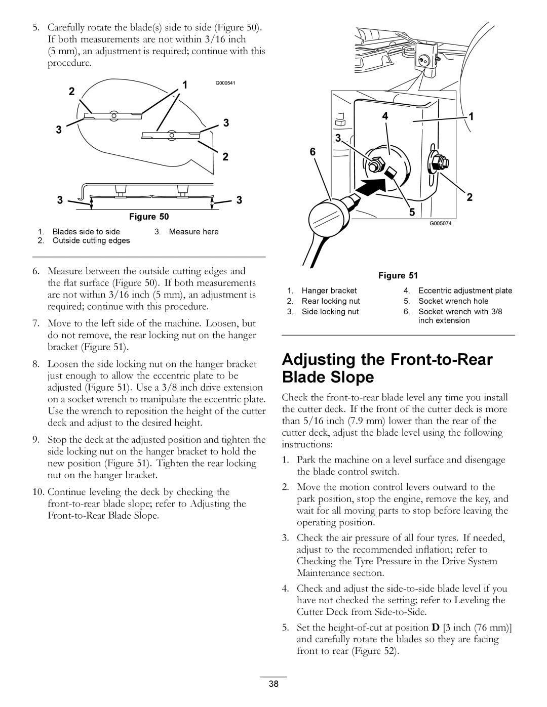 Hayter Mowers RZT420H manual Adjusting the Front-to-Rear Blade Slope 