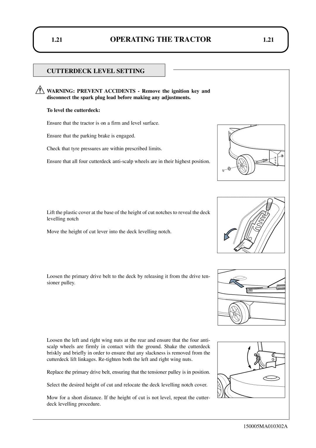 Hayter Mowers SST38/ST42 specifications Cutterdeck Level Setting, To level the cutterdeck 