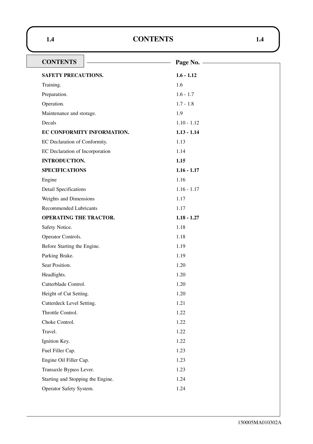 Hayter Mowers SST38/ST42 specifications CONTENTS1.4 