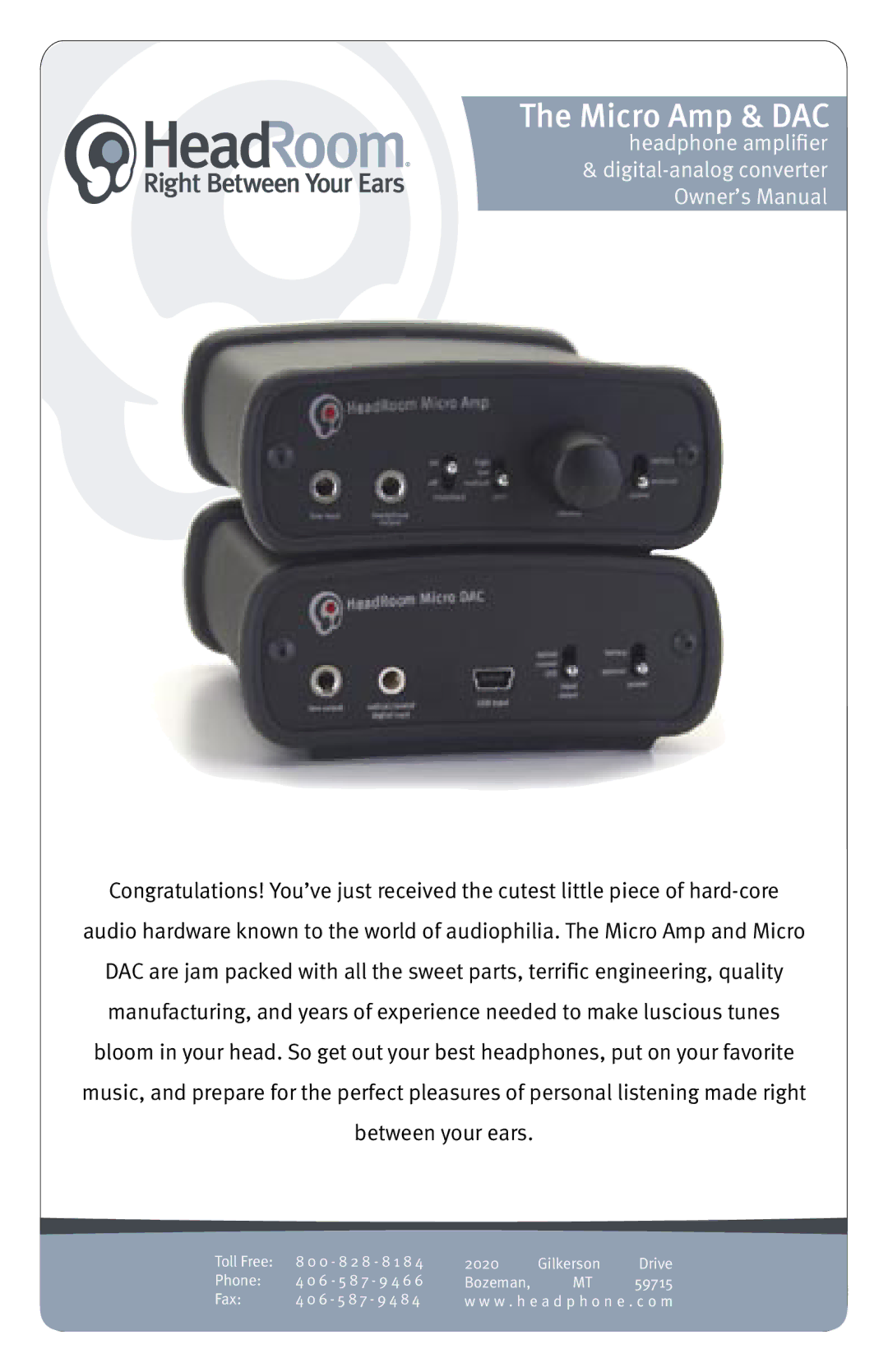 HeadRoom Headphone Amplifier & Digital-Analog Converter owner manual Micro Amp & DAC 