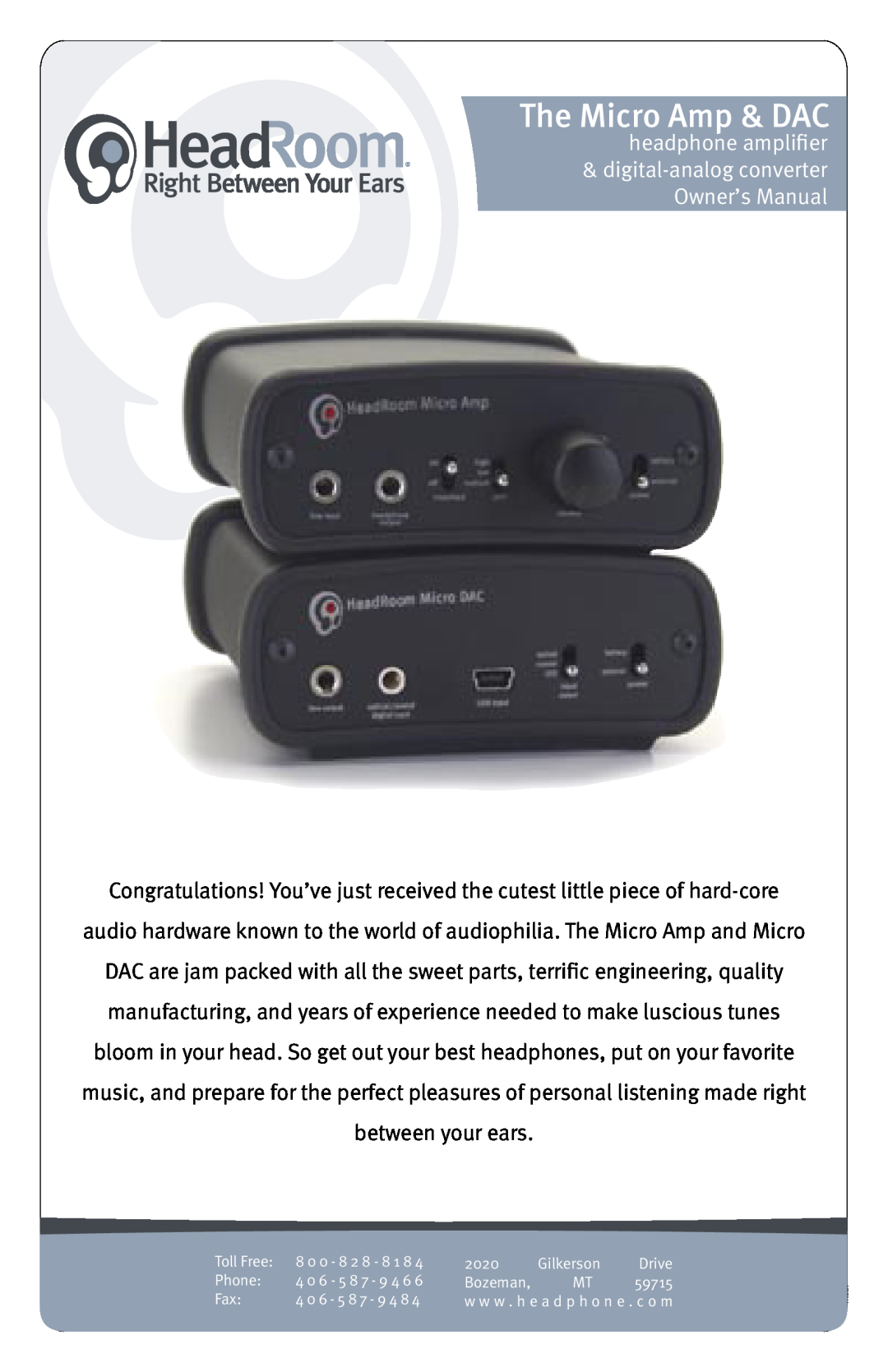 HeadRoom Headphone Amplifier & Digital-Analog Converter owner manual The Micro Amp & DAC 
