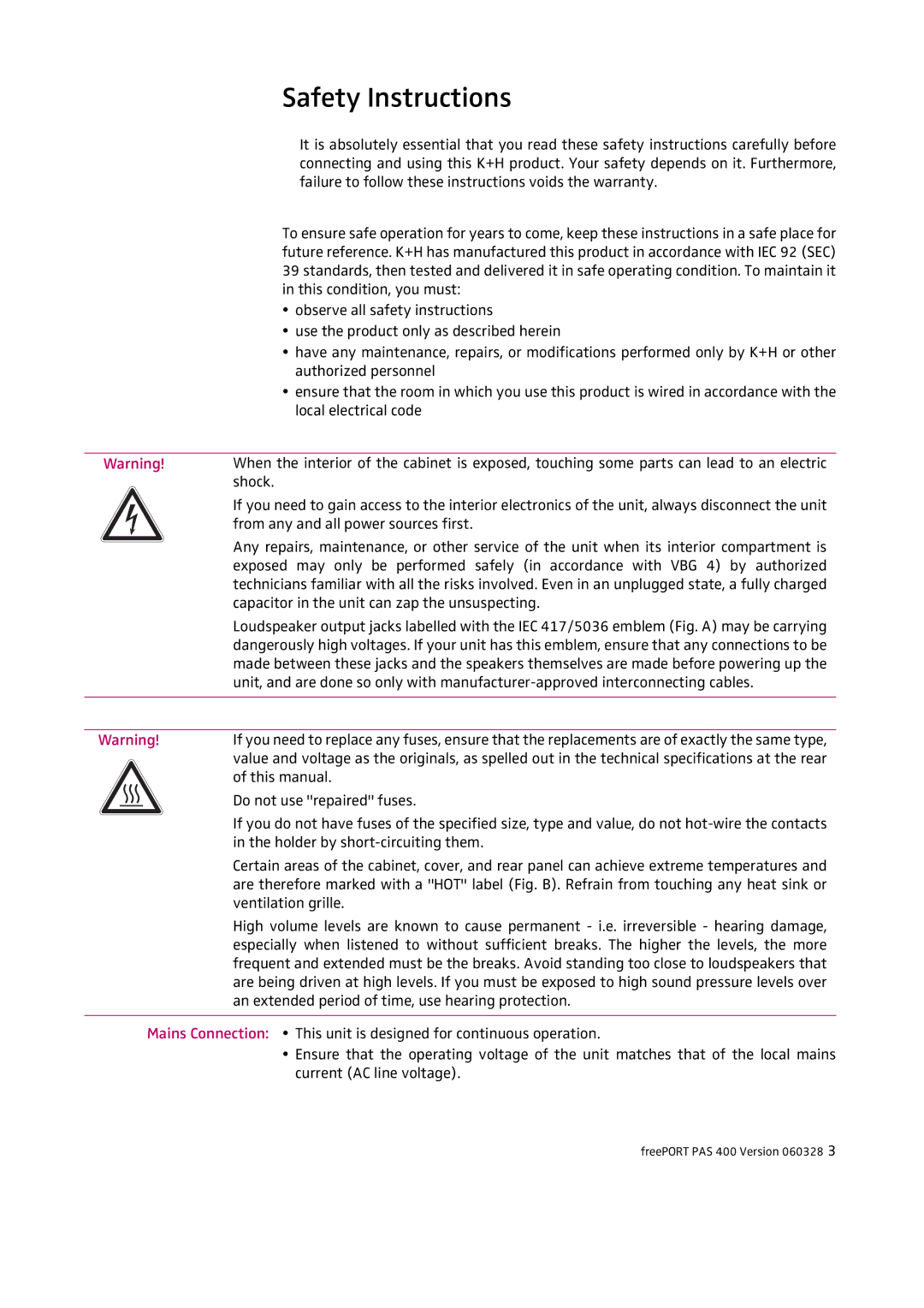 HeadsetUSA PAS 400 manual Safety Instructions 