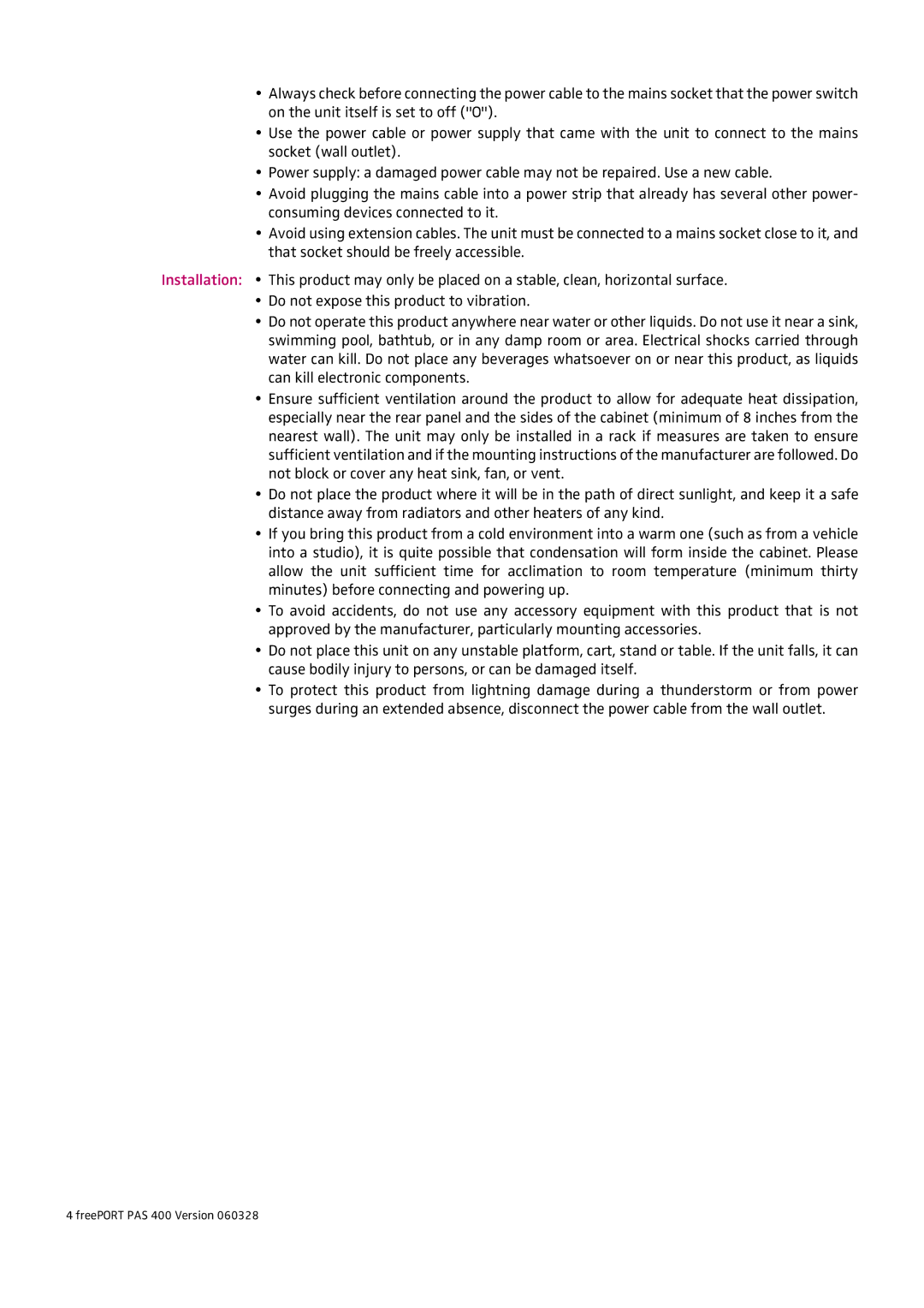 HeadsetUSA manual FreePORT PAS 400 Version 