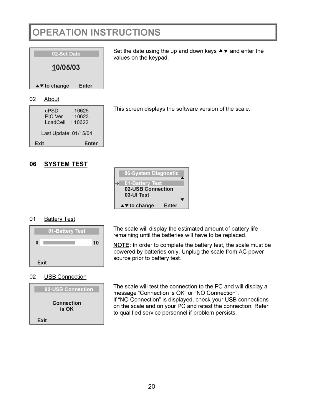 Health O Meter 2000KL operation manual System Test 