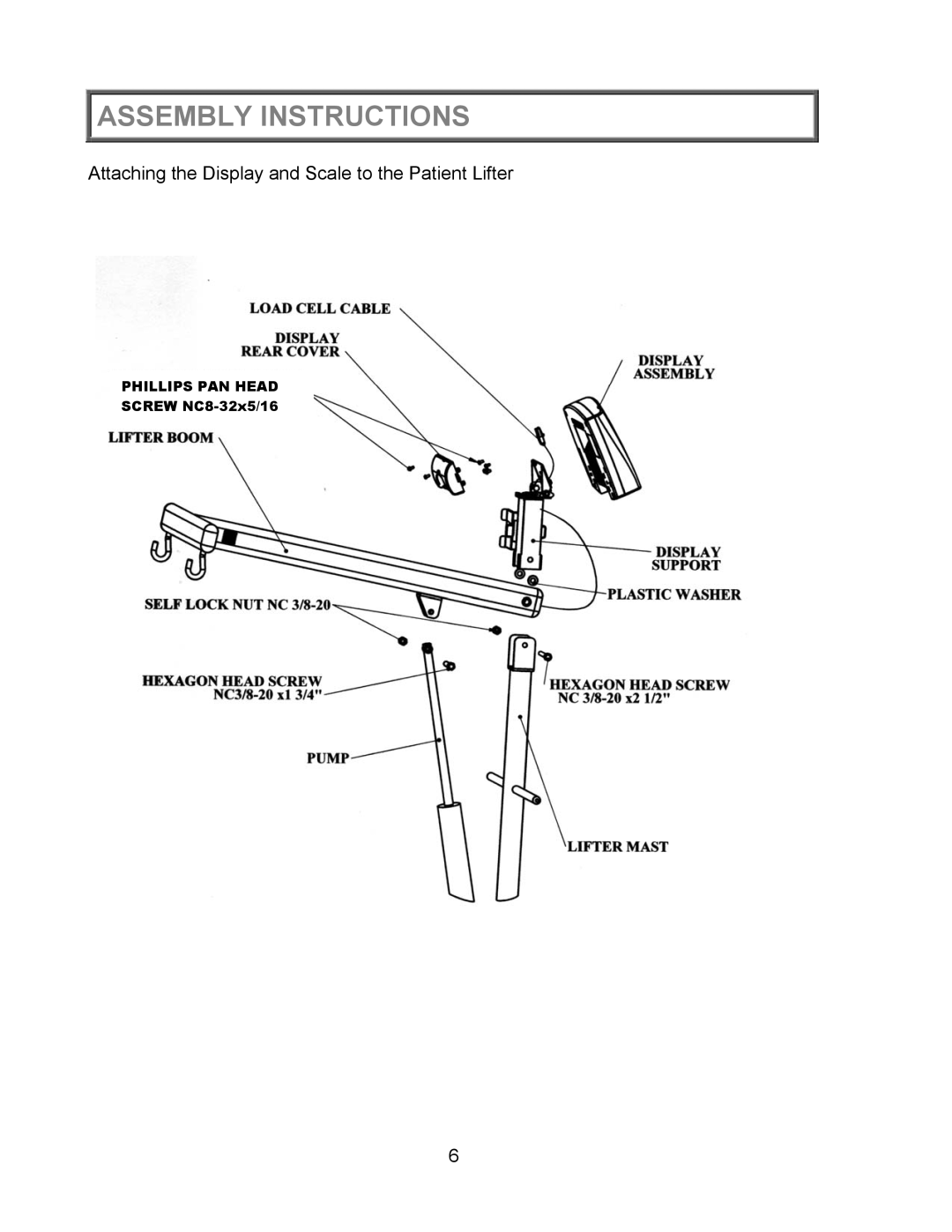 Health O Meter 2000KL operation manual Attaching the Display and Scale to the Patient Lifter 