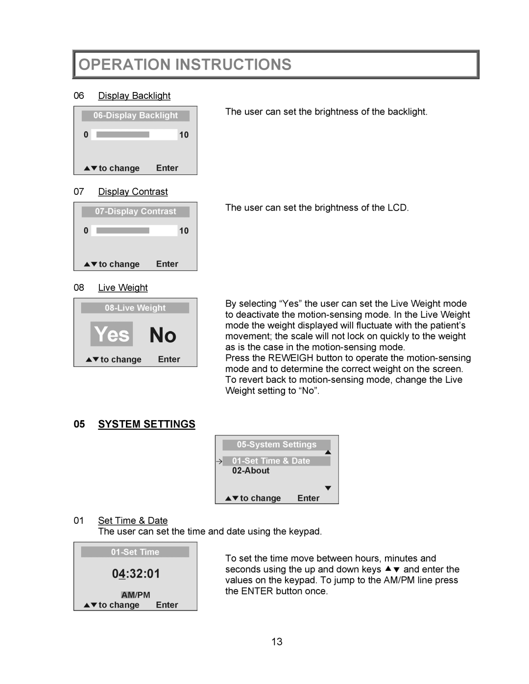 Health O Meter 2450KL operation manual System Settings 