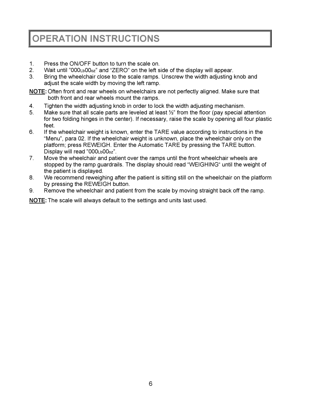 Health O Meter 2450KL operation manual Operation Instructions 