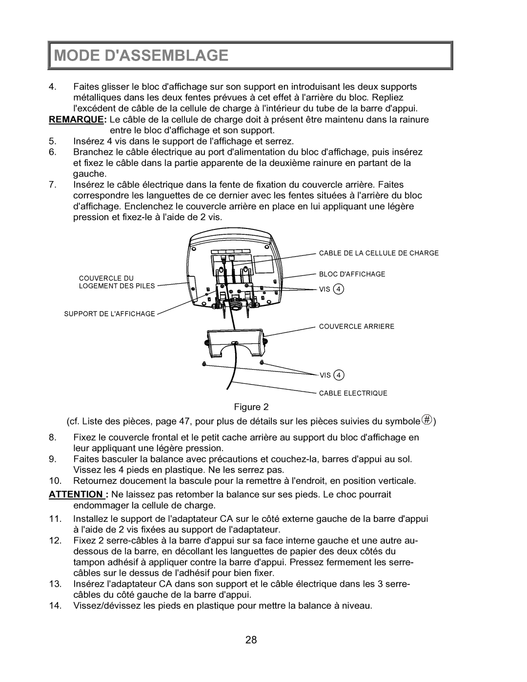 Health O Meter 2600KL operation manual Mode Dassemblage 