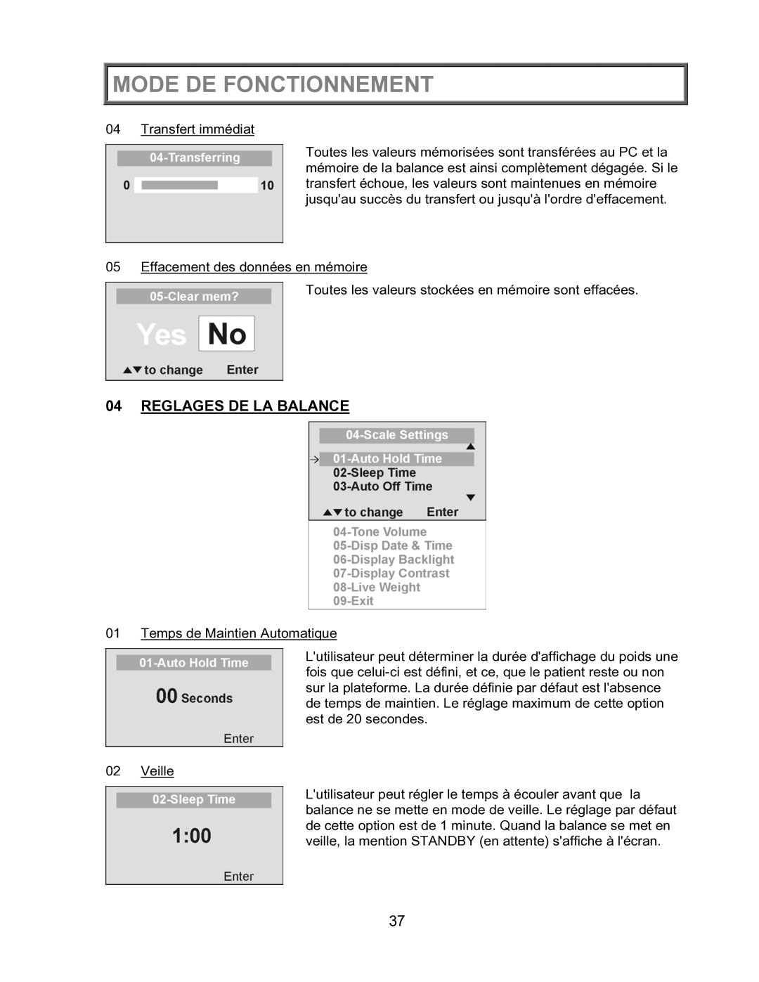 Health O Meter 2600KL operation manual Reglages DE LA Balance 