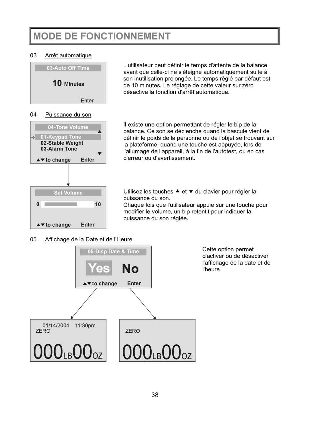 Health O Meter 2600KL operation manual Mode DE Fonctionnement 