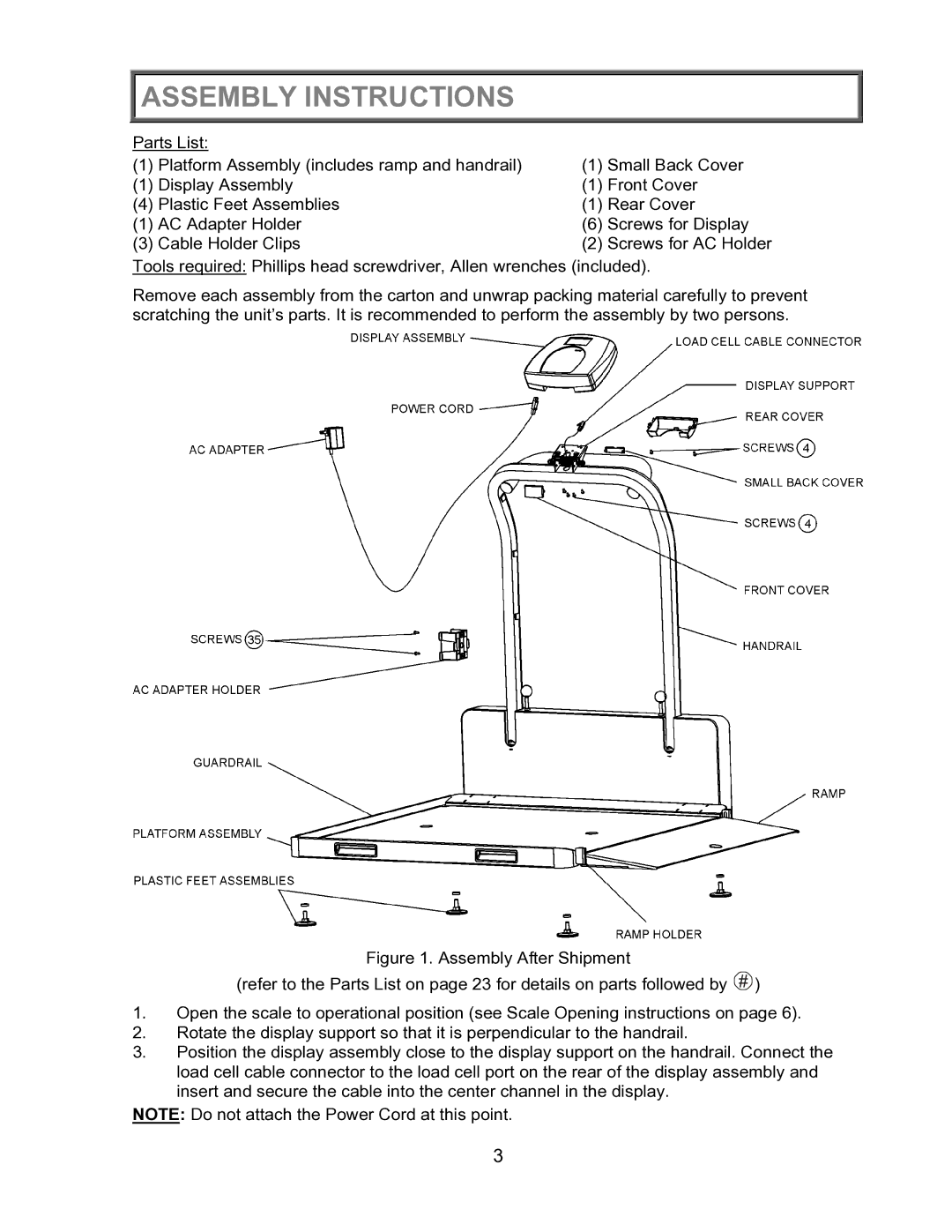 Health O Meter 2600KL operation manual Assembly Instructions 