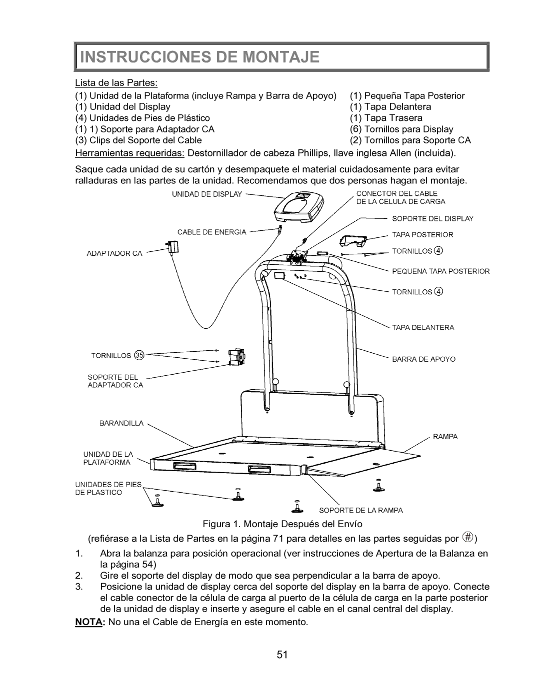 Health O Meter 2600KL operation manual Instrucciones DE Montaje, Tapa Trasera 