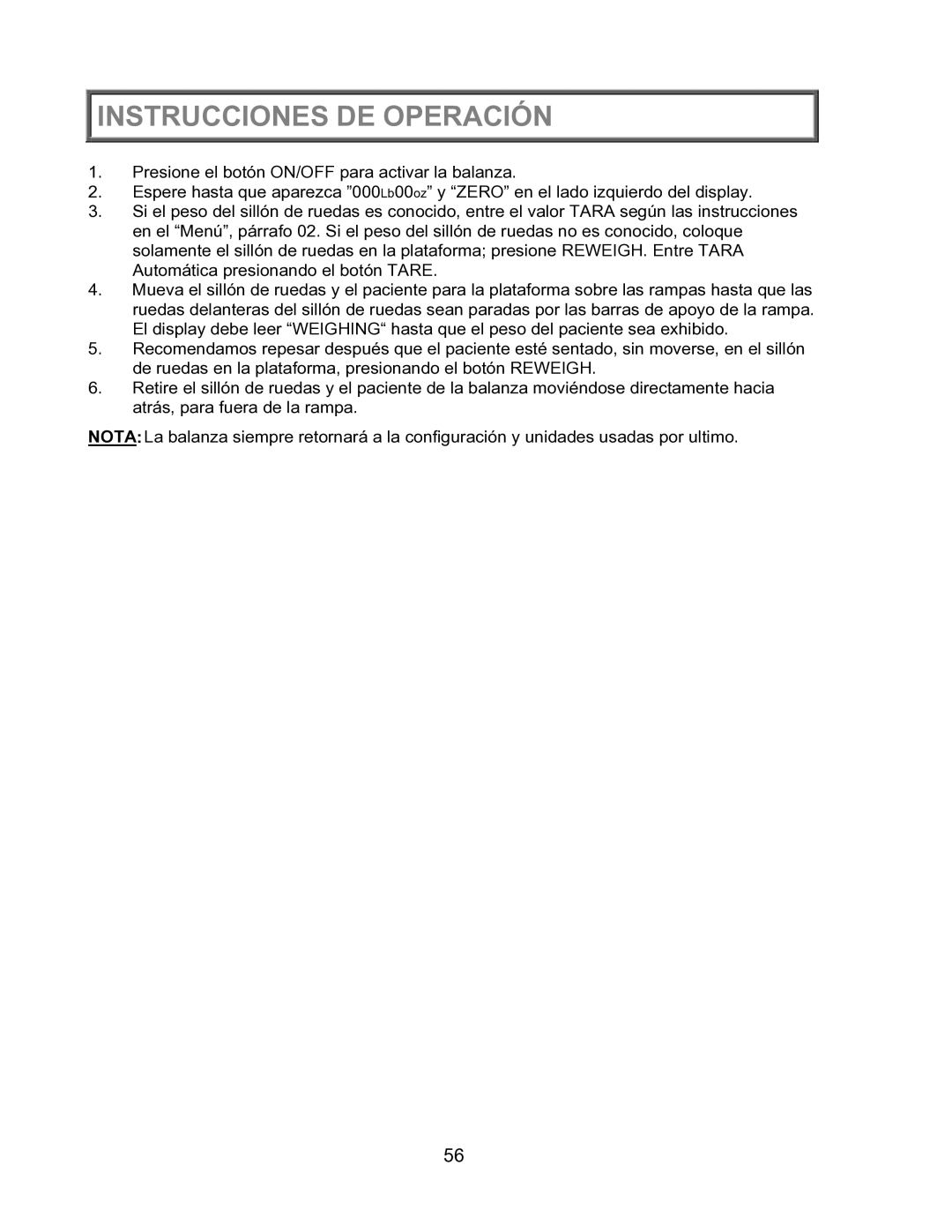 Health O Meter 2600KL operation manual Instrucciones DE Operación 