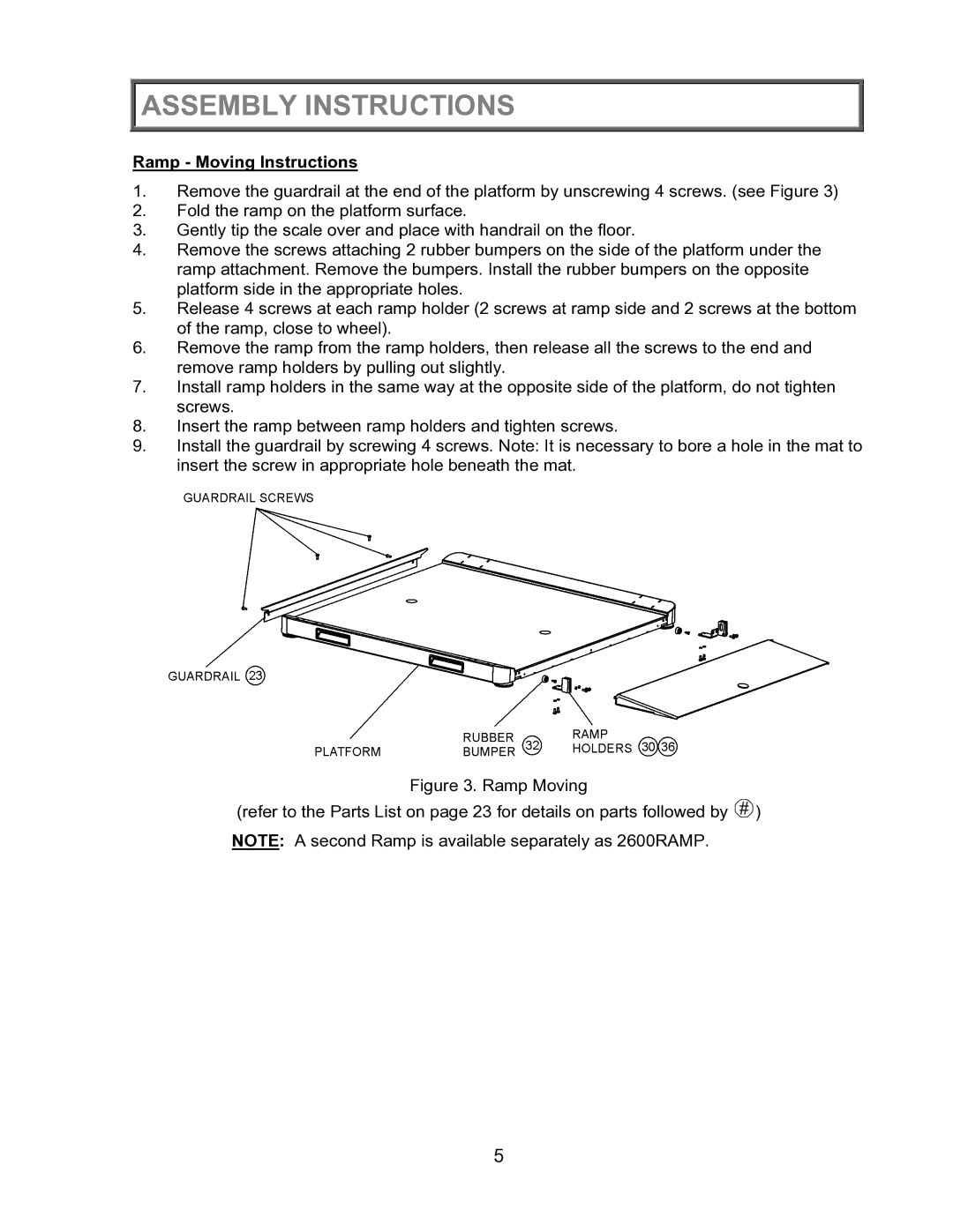 Health O Meter 2600KL operation manual Ramp Moving Instructions 