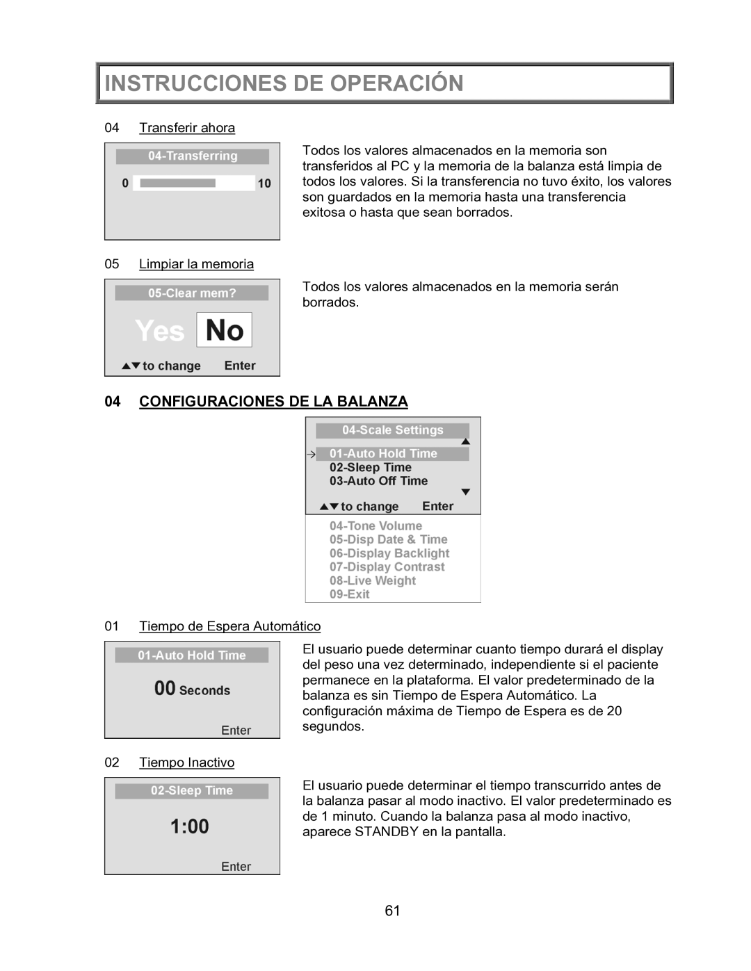 Health O Meter 2600KL operation manual Configuraciones DE LA Balanza 