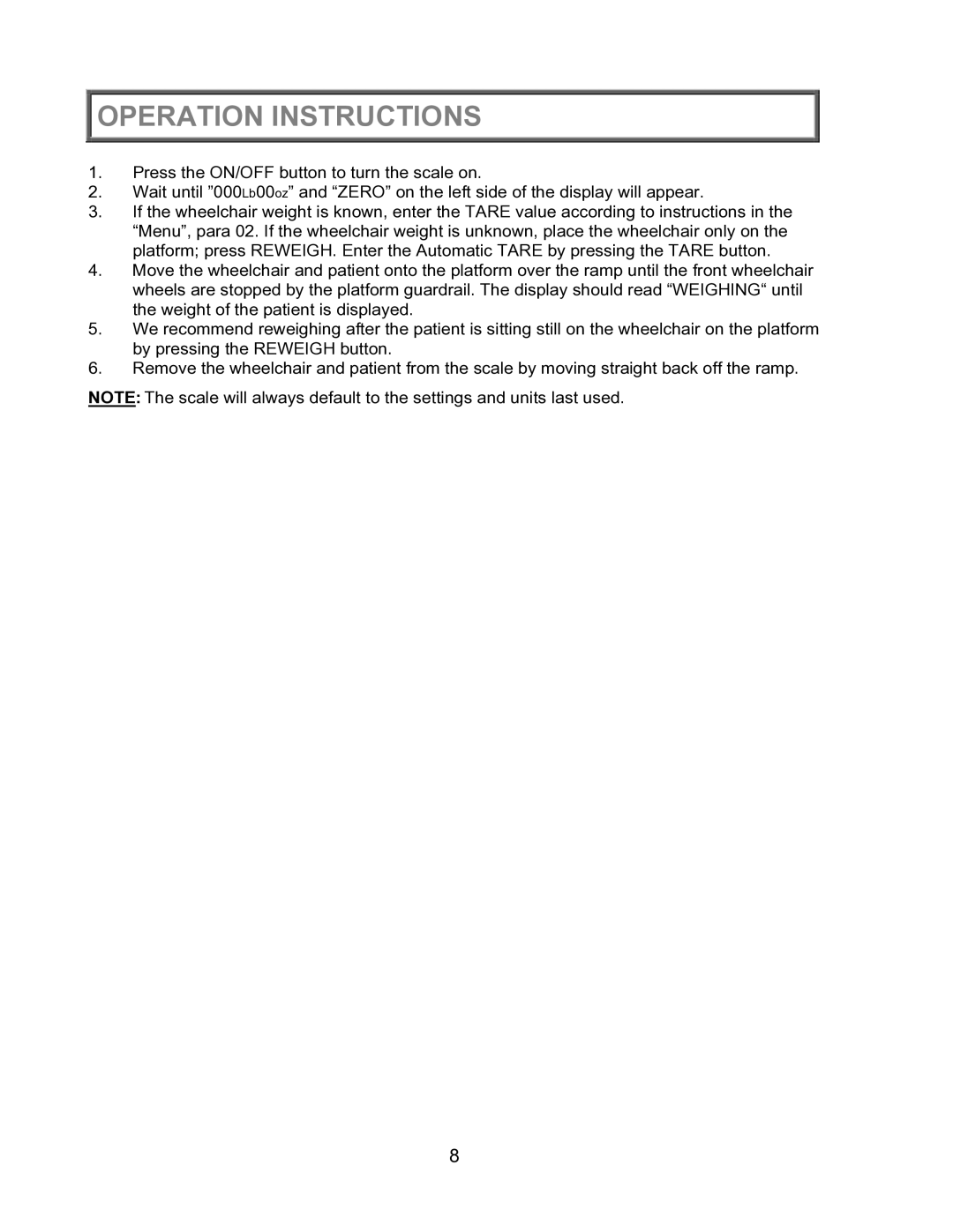 Health O Meter 2600KL operation manual Operation Instructions 