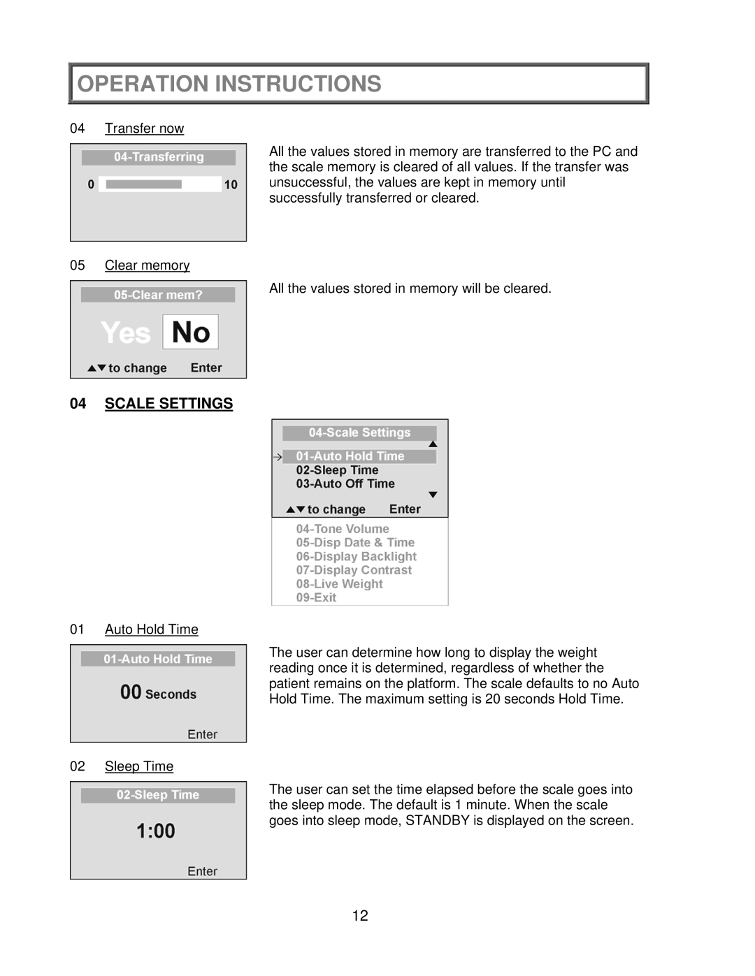 Health O Meter 2650KL operation manual Scale Settings 