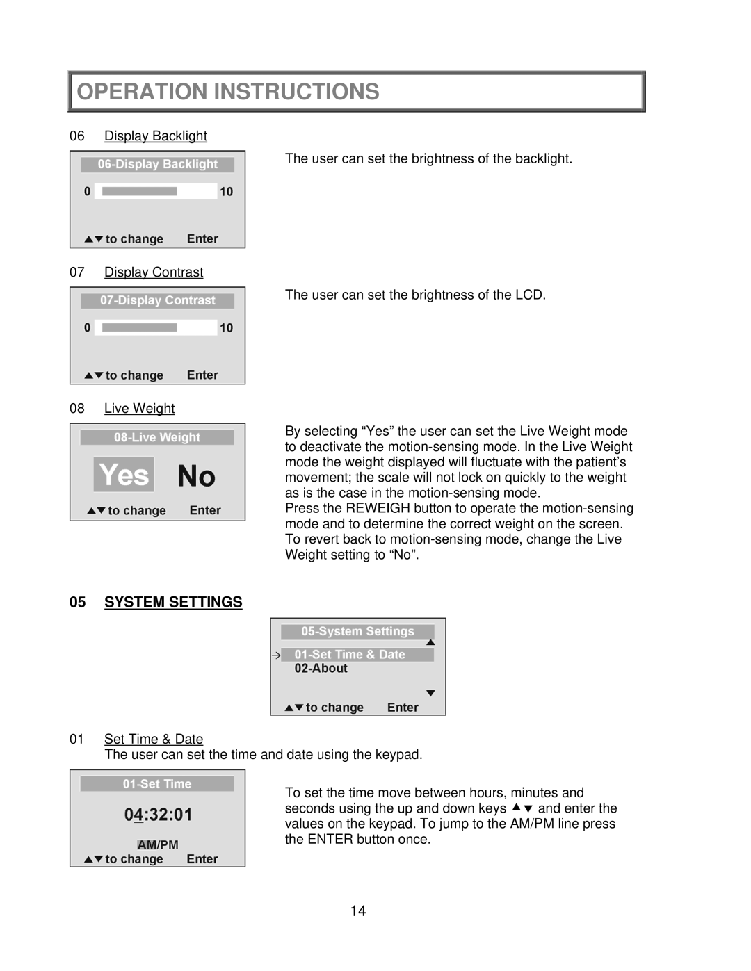 Health O Meter 2650KL operation manual System Settings 