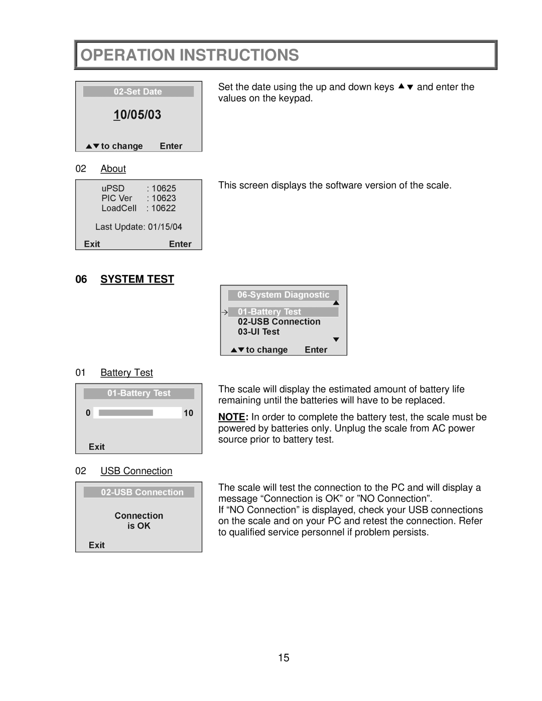 Health O Meter 2650KL operation manual System Test 