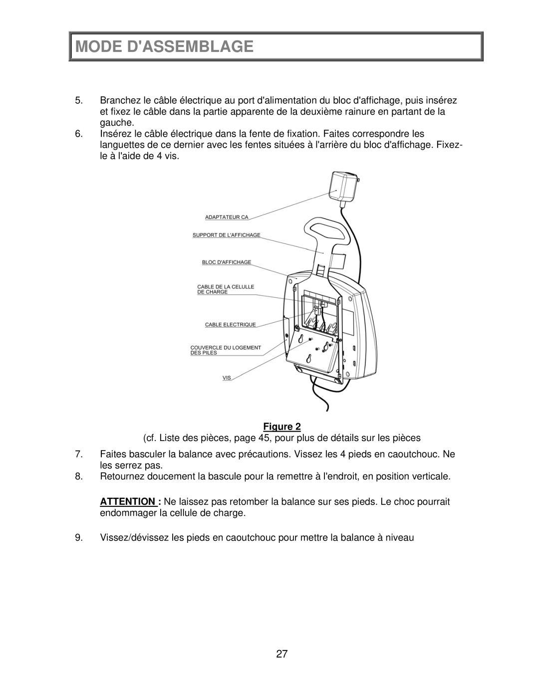 Health O Meter 2650KL operation manual Mode Dassemblage 