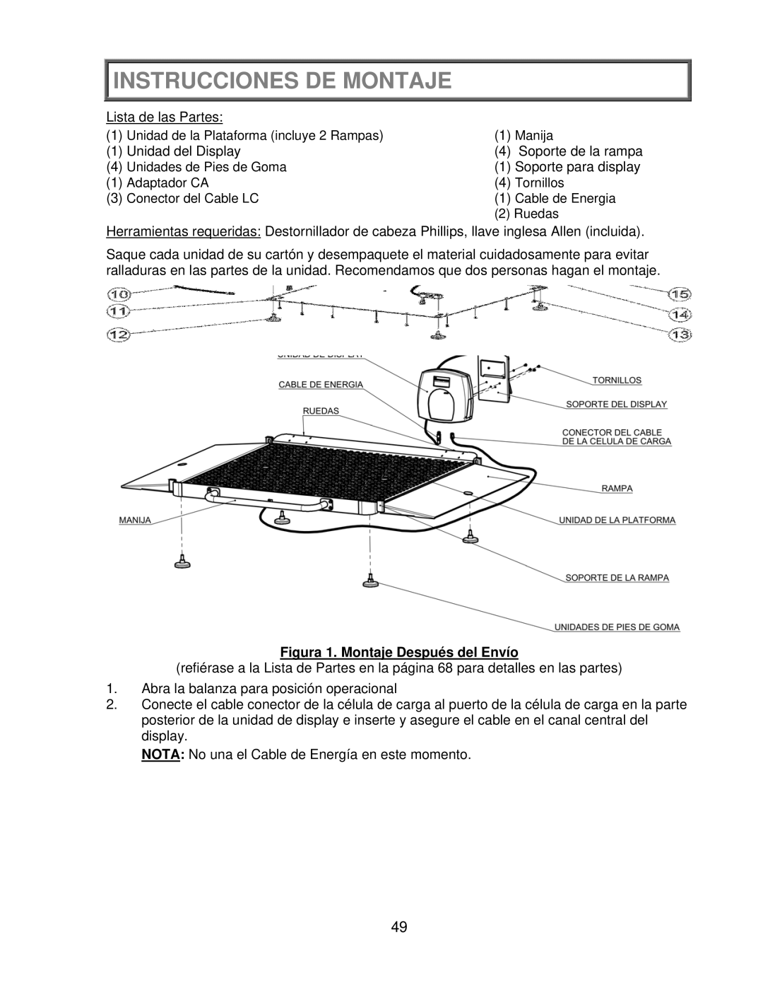 Health O Meter 2650KL operation manual Instrucciones DE Montaje, Figura 1. Montaje Después del Envío 