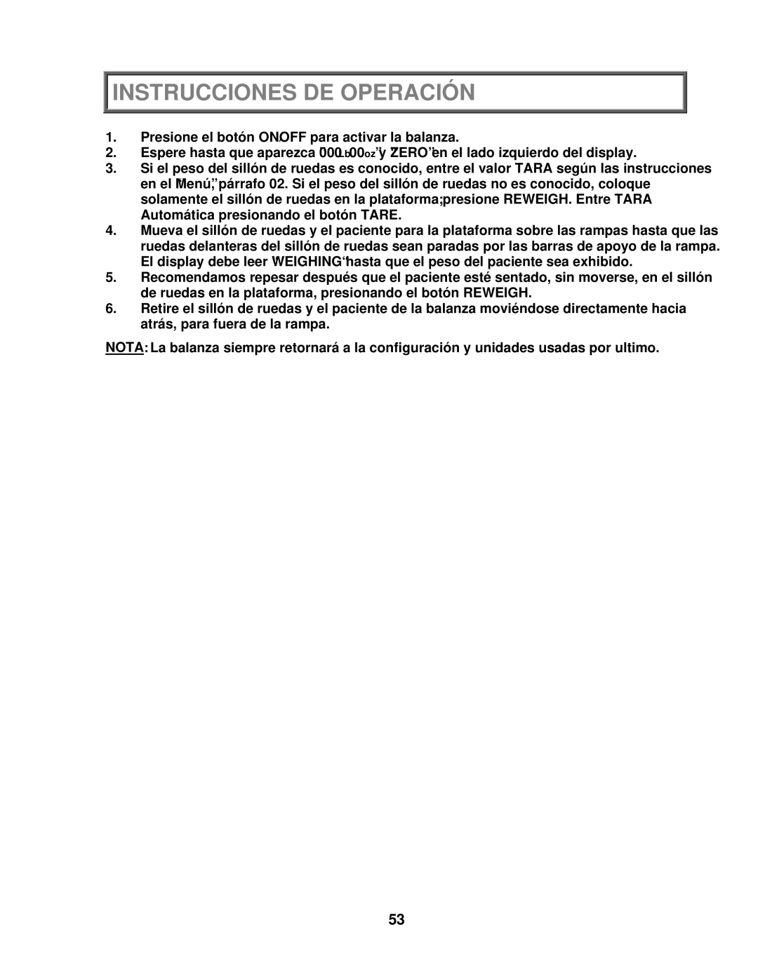 Health O Meter 2650KL operation manual Instrucciones DE Operación 