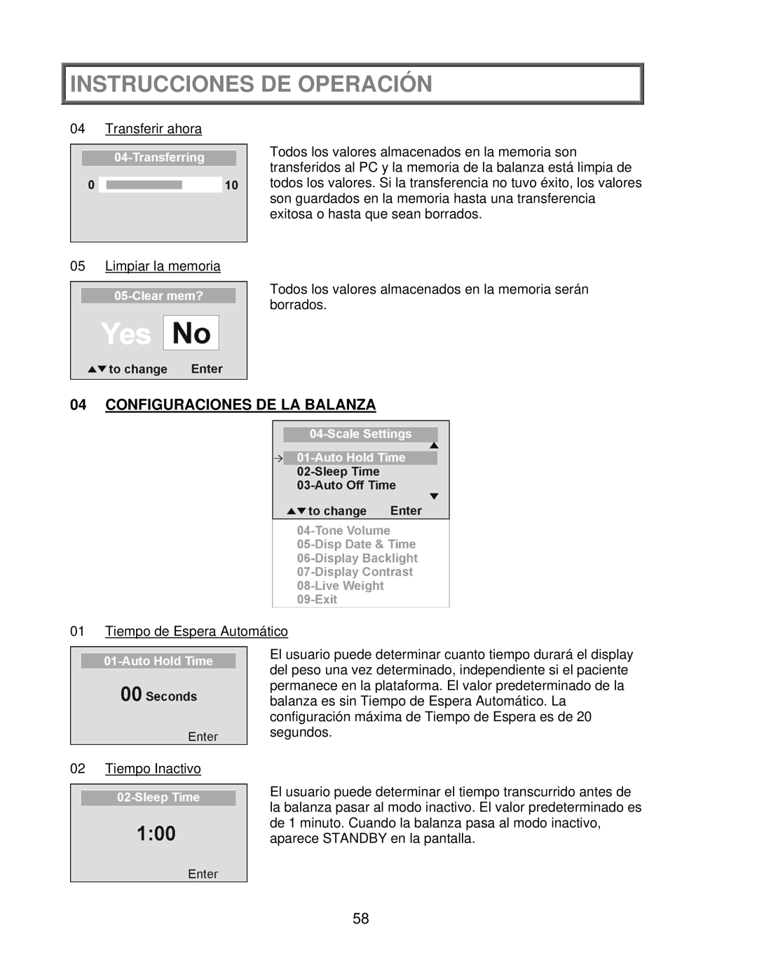 Health O Meter 2650KL operation manual Configuraciones DE LA Balanza 