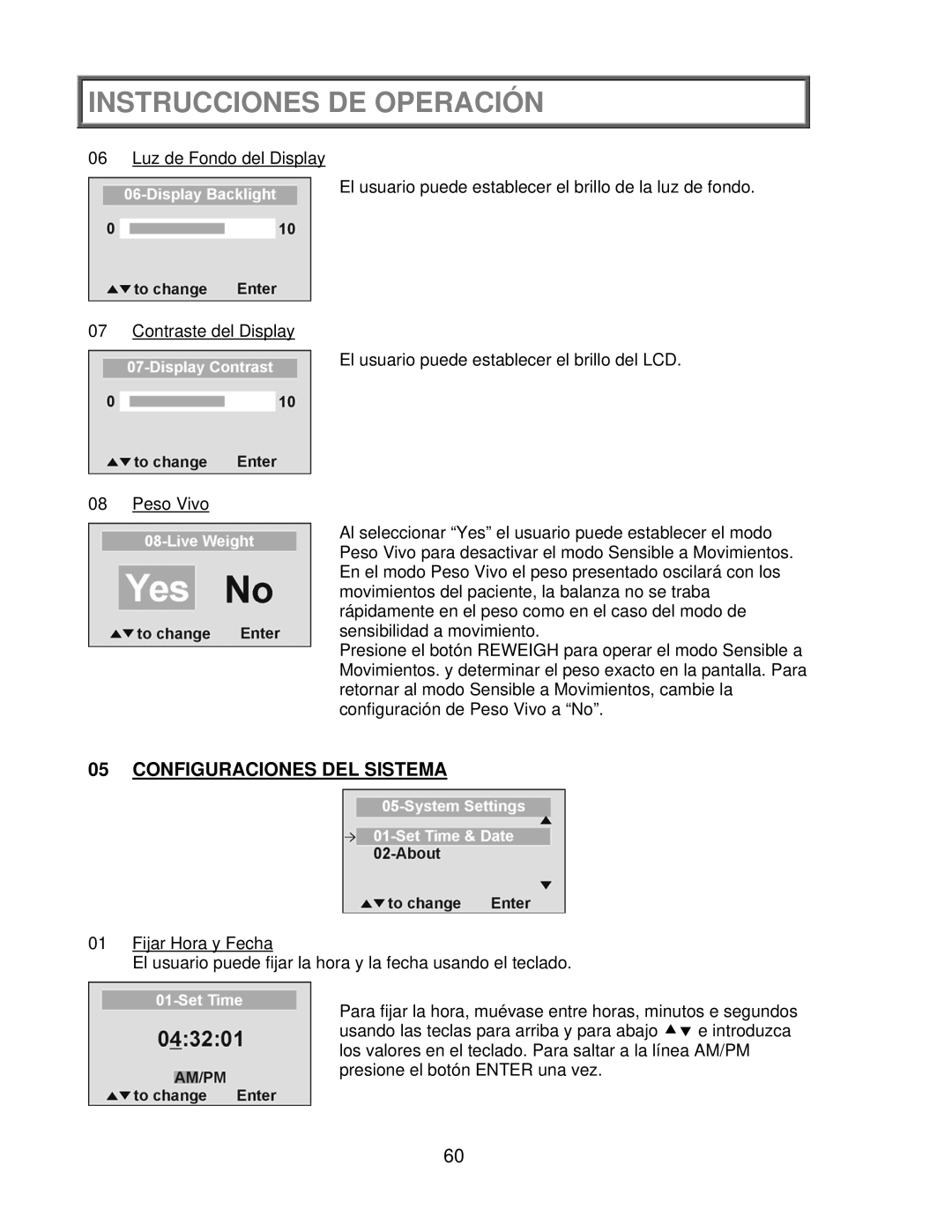 Health O Meter 2650KL operation manual Configuraciones DEL Sistema 