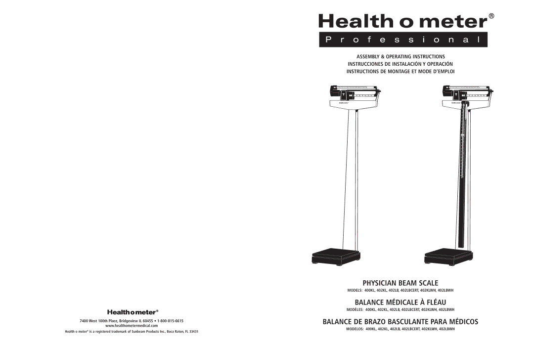 Health O Meter 402KL, 400KL operating instructions Physician Beam Scale 