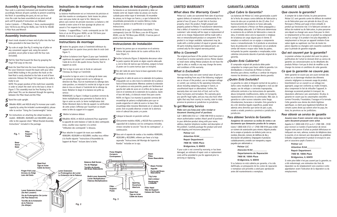 Health O Meter 400KL, 402KL operating instructions Instructions de montage et mode d’emploi 