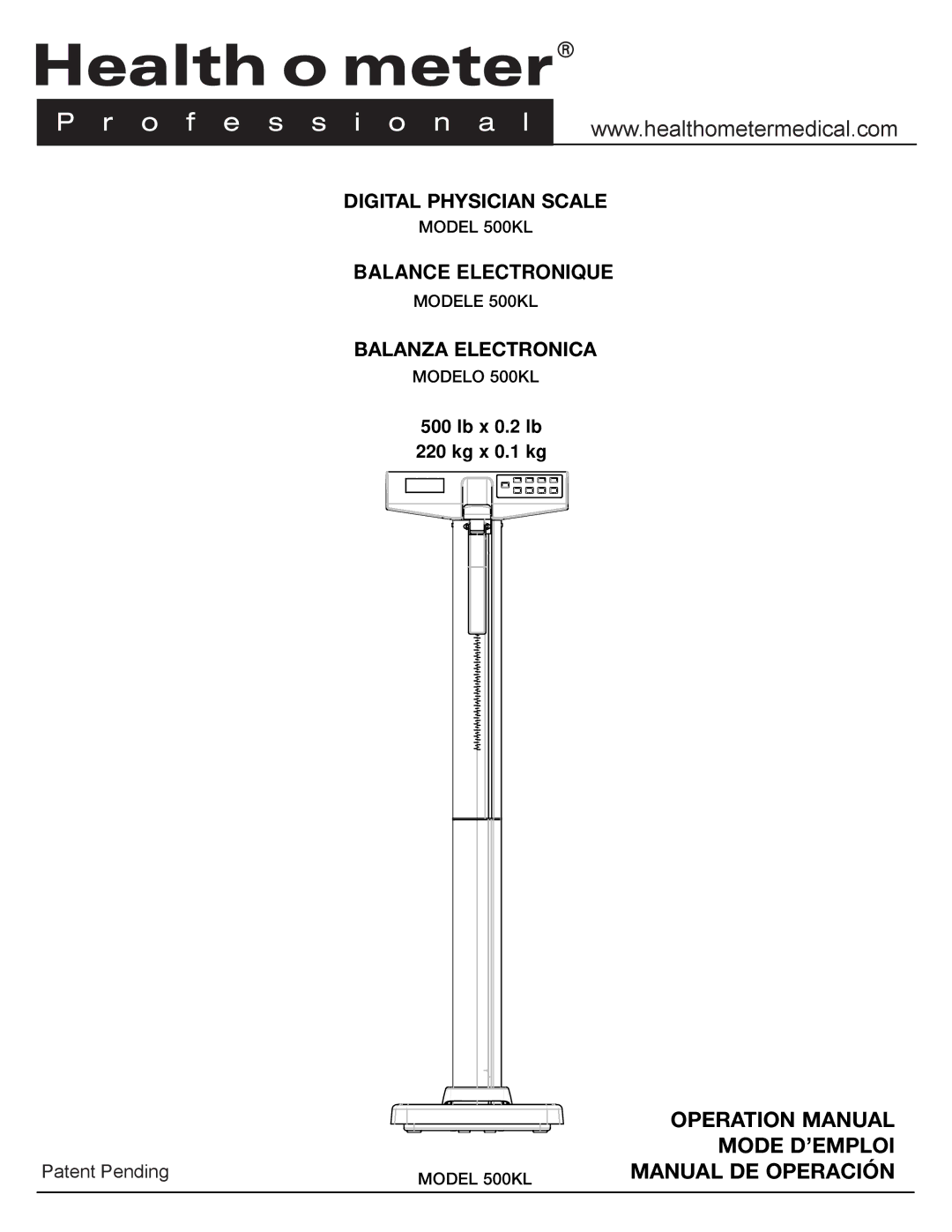 Health O Meter 500KL operation manual Digital Physician Scale 