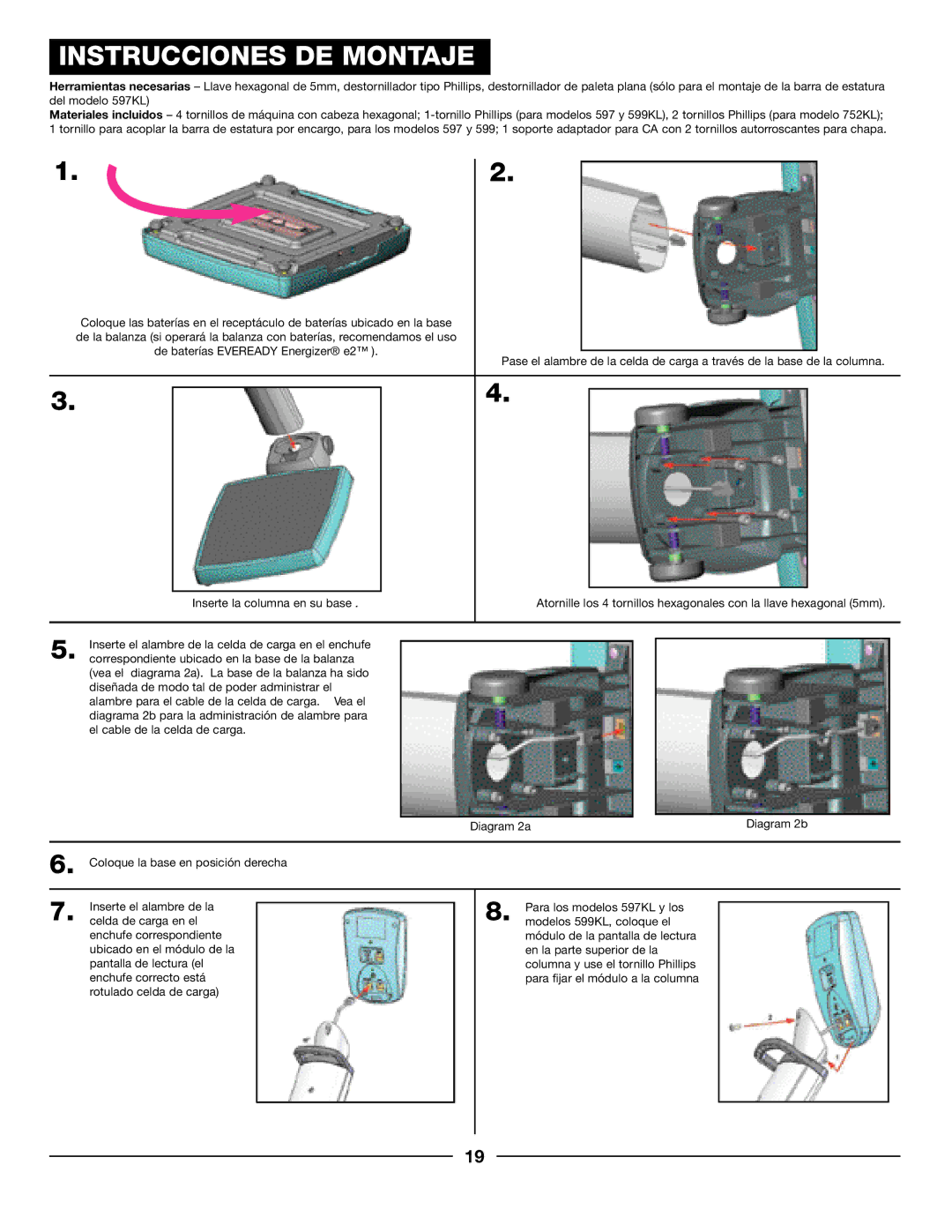 Health O Meter 599KL, 752KL, 597KL operation manual Instrucciones DE Montaje 