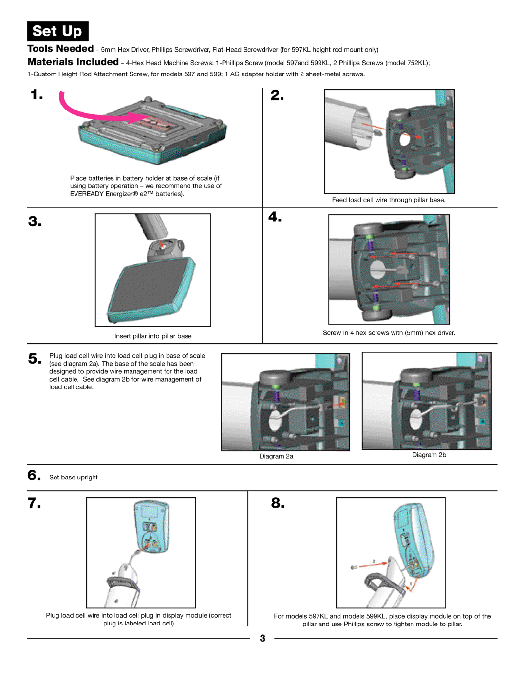 Health O Meter 752KL, 599KL, 597KL operation manual Set Up 