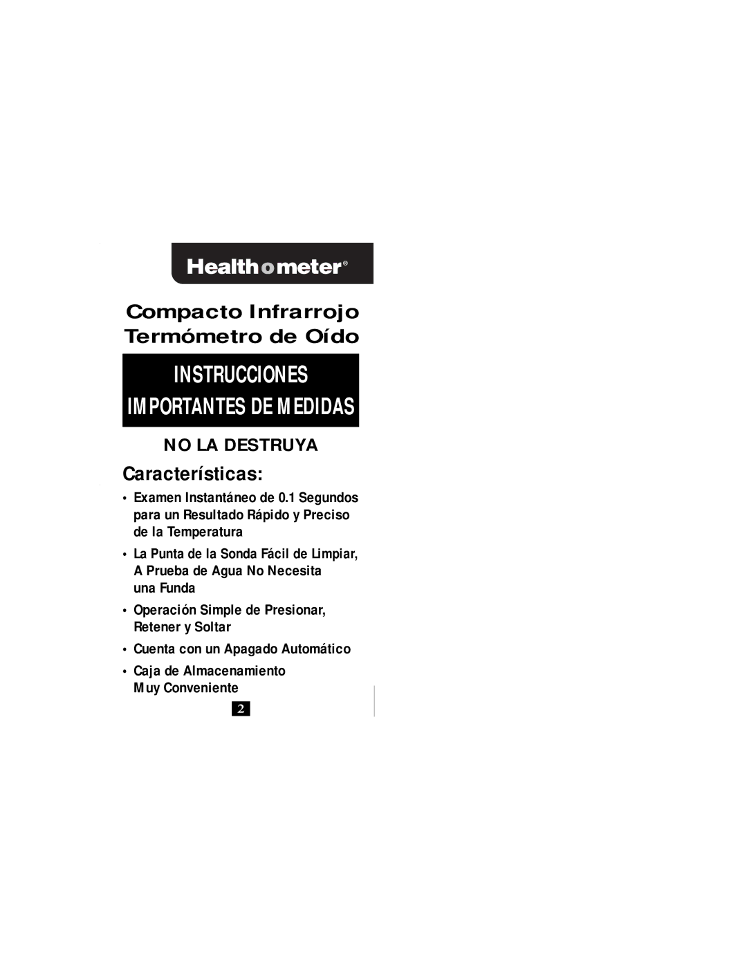 Health O Meter Compact Infrared Ear Thermometer, 7605 manual Instrucciones 