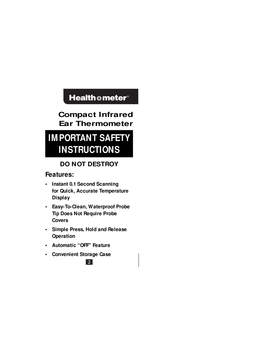 Health O Meter 7605, Compact Infrared Ear Thermometer manual Instructions 