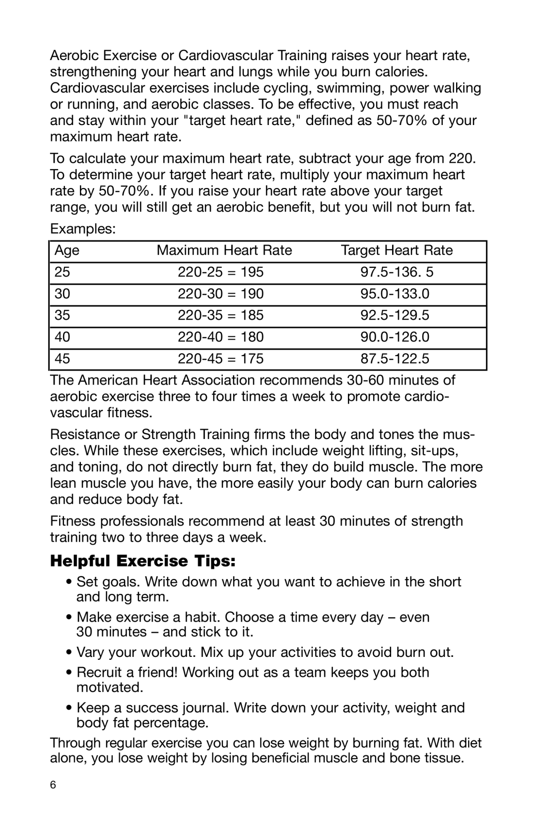 Health O Meter BFM950 user manual Helpful Exercise Tips 