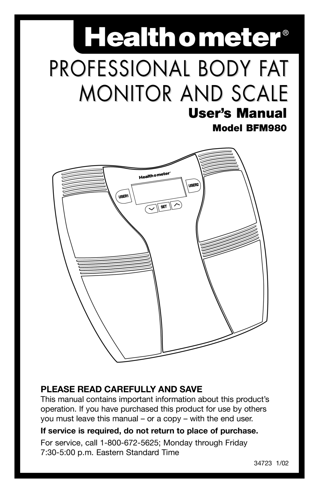 Health O Meter BFM980 user manual Professional Body FAT Monitor and Scale 