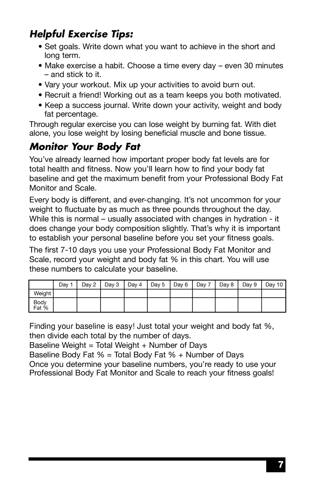 Health O Meter BFM980 user manual Helpful Exercise Tips, Monitor Your Body Fat 