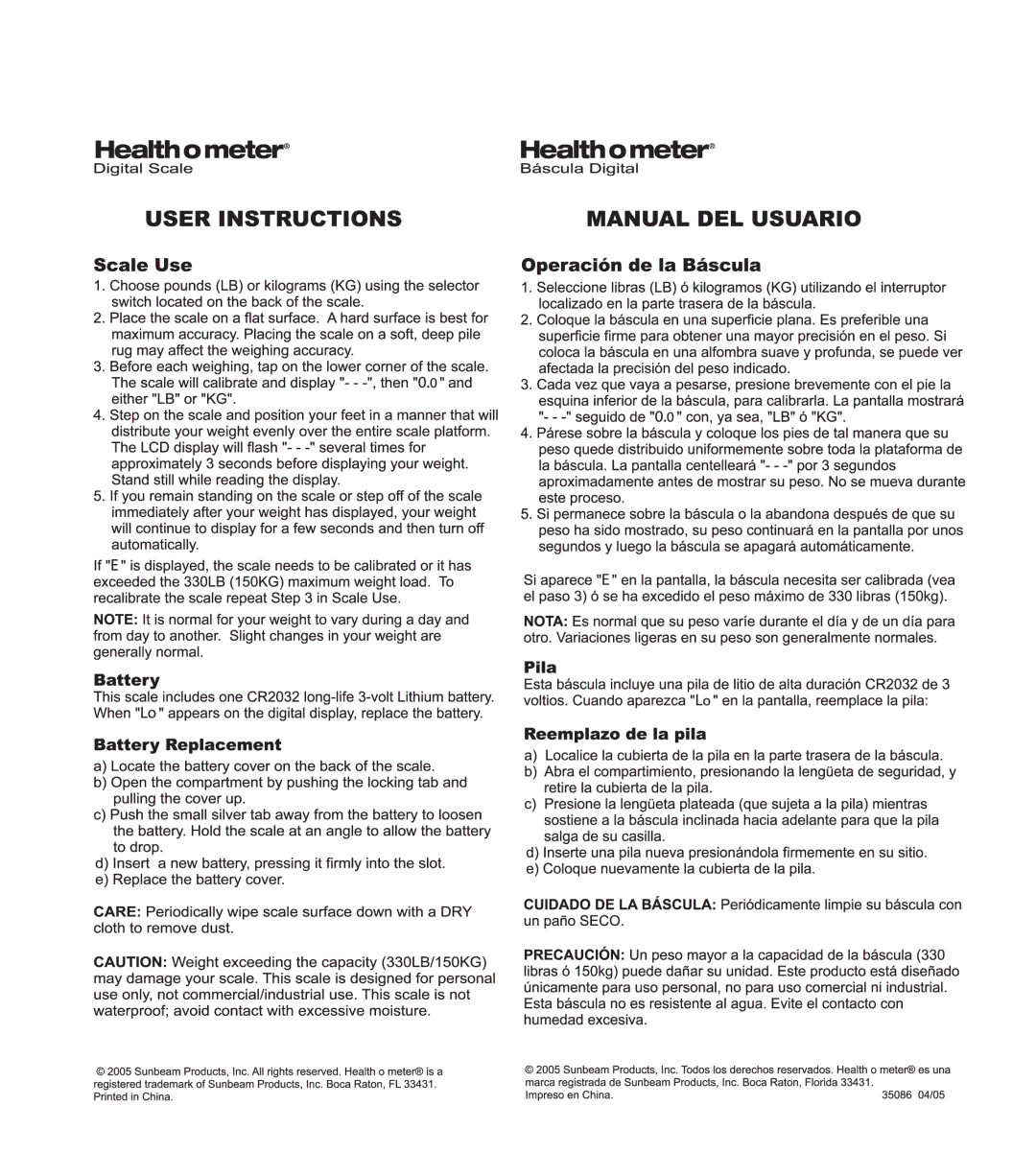 Health O Meter HDL155-01 manual 