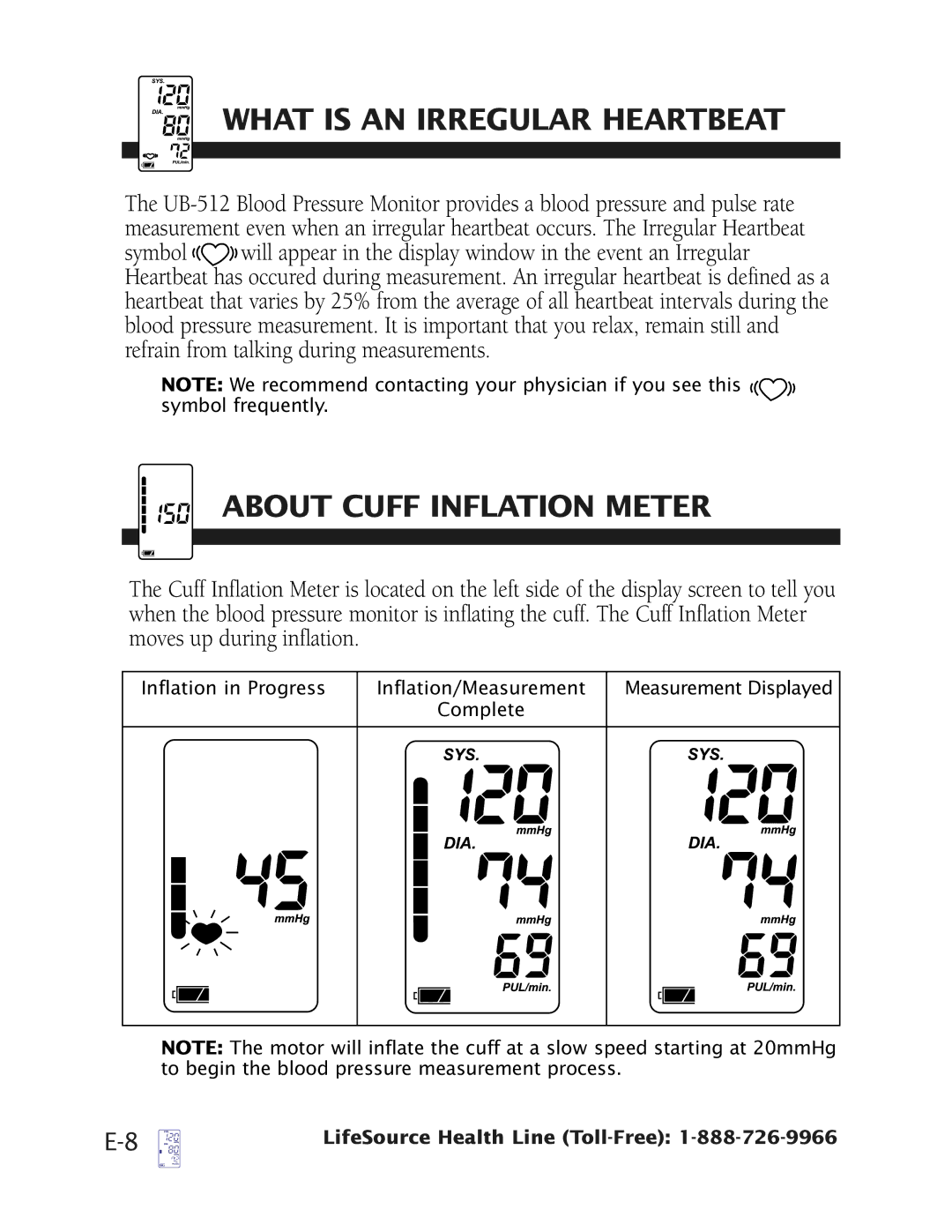 Health O Meter UB-512 manual What is AN Irregular Heartbeat, About Cuff Inflation Meter 