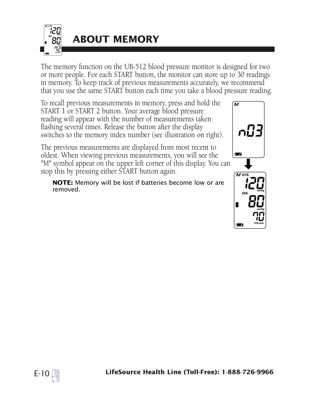 Health O Meter UB-512 manual About Memory 